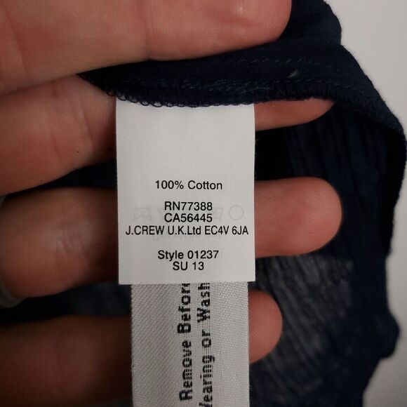 J Crew Top Womens Size 2 Embroidered Gauze Lightweight Navy Crochet Sheer Beachy - Picture 7 of 10